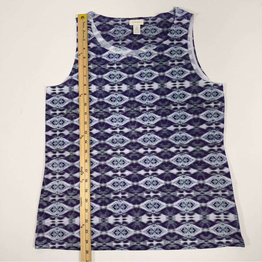 Boho Layered Chico's Purple Ikat Flutter Sleeve Poncho Tank Top Set Size 1 Mediu - Picture 5 of 9